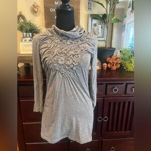 Anthropologie Deletta Heather Gray Long Sleeve Top with Scrunched Neck Detail